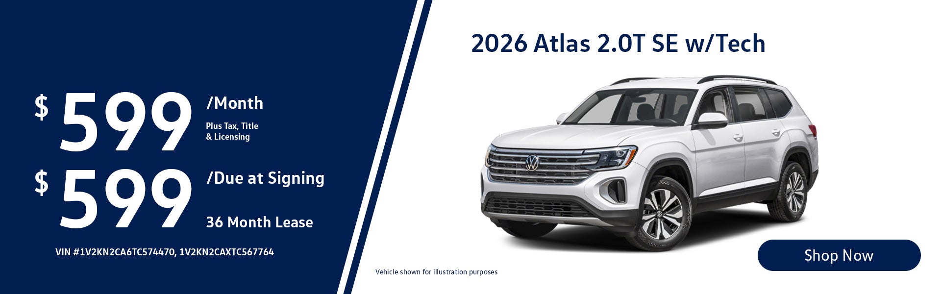 2026 Volkswagen Atlas 2.0T SE W/TECHNOLOGY Lease from $629/m