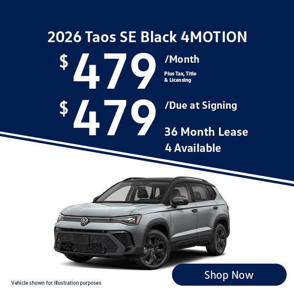 2026 Volkswagen Taos 1.5T SE Black Lease from $499/mo, $499 