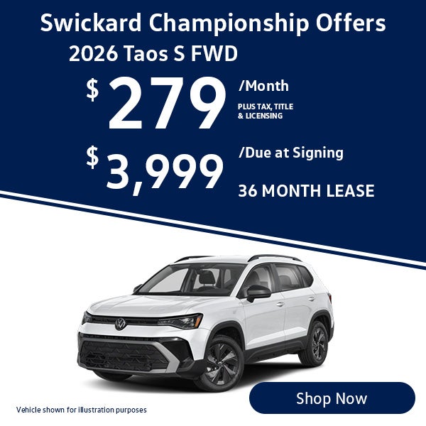 2026 Taos S FWD Lease for $279 per month for 36 months.