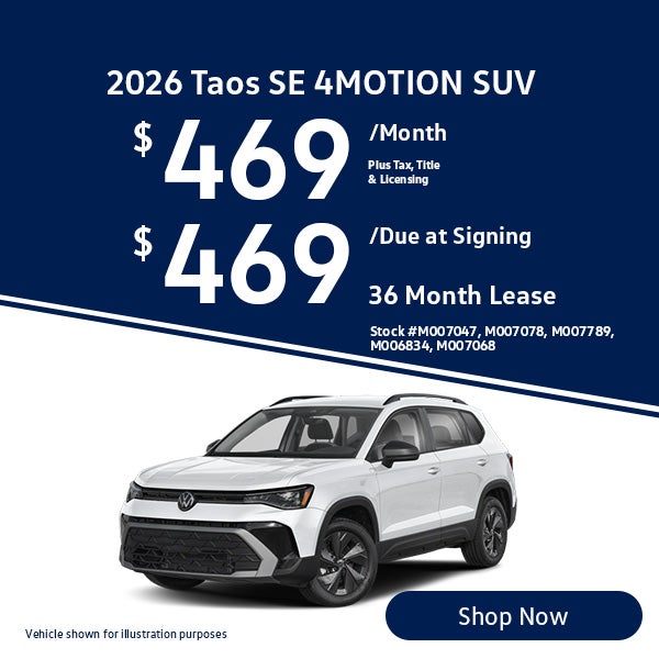 2026 Volkswagen Taos 1.5T SE Black Lease from $469/mo, $469 