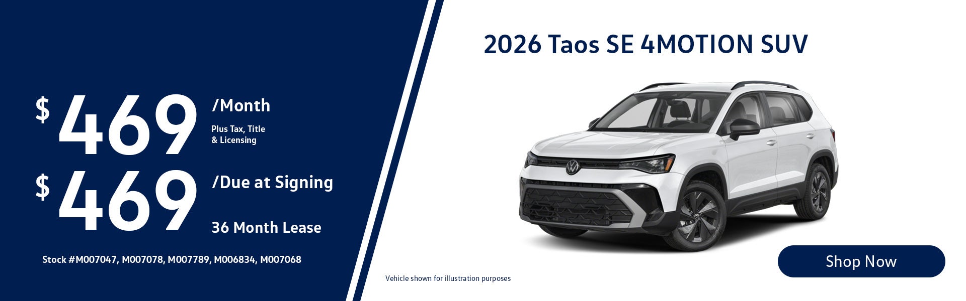 2026 Volkswagen Taos 1.5T SE Black Lease from $469/mo, $469 