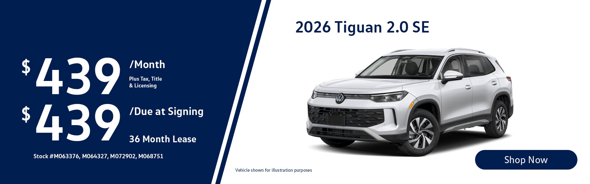 2025 Volkswagen Tiguan 2.0T SE Lease from $439/mo, $439 due 
